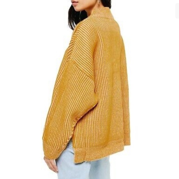 Topshop Womens Sweater Mustard Waffle Knitted Funnel Neck Ribbed Size 8/10 - Picture 2 of 8